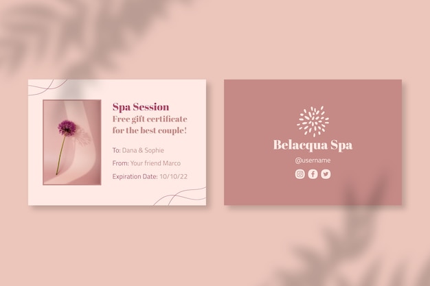 Free vector aesthetic spa gift certificate