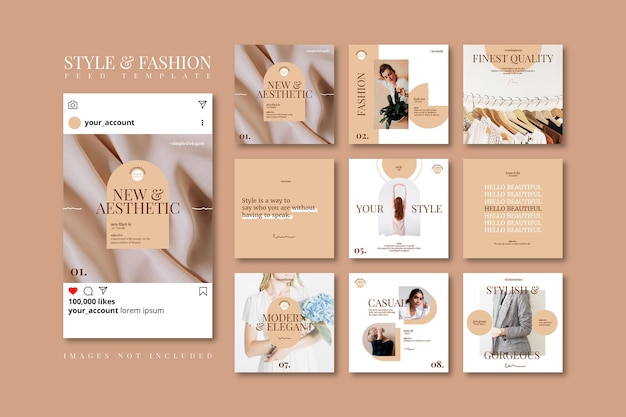 Premium Vector Aesthetic Spring Doodle Beige Fashion Sale Social Media Feed Template
