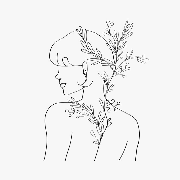 Aesthetic woman&rsquo;s body vector line art minimal grayscale drawings