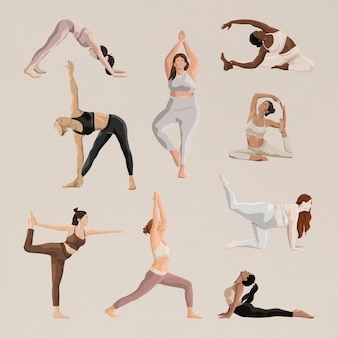 Эстетическая йога представляет вектор с набором иллюстраций здоровья и тела