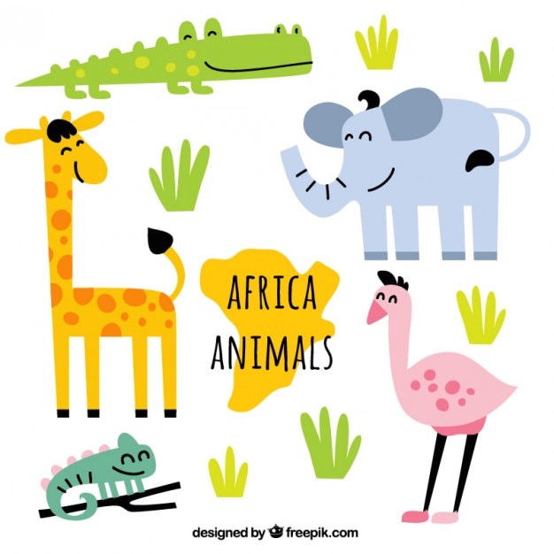 ensemble d'animaux de savane isolés de dessin animé de vecteur simple dans  un style plat. tigre, lion, rhinocéros, phacochère commun, buffle africain,  tortue, caméléon autruche zèbre, éléphant, girafe, hippopotame pour enfants  2370871