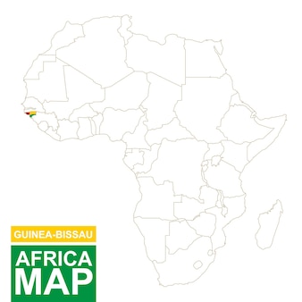 Контурная карта африки с выделенной гвинеей-бисау. карта гвинеи-бисау и флаг на карте африки. векторные иллюстрации.