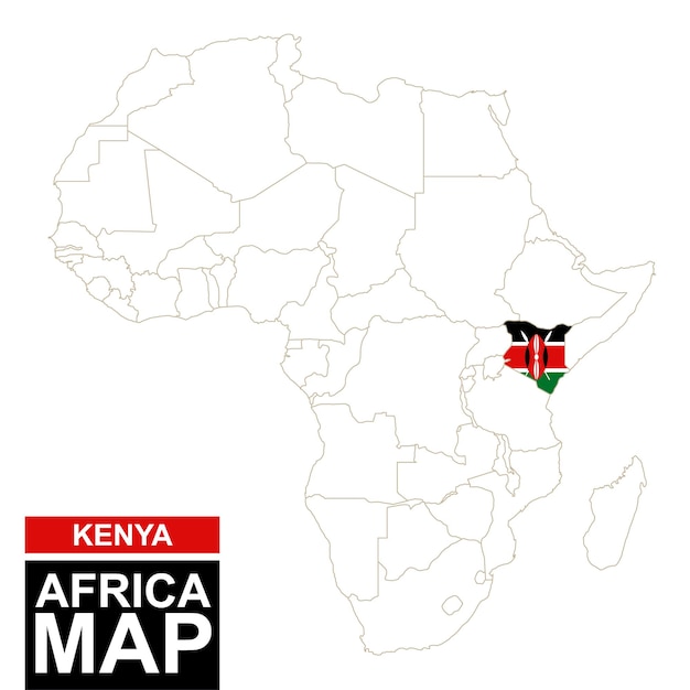 ケニアを強調したアフリカの輪郭地図。ケニアの地図とアフリカの地図の旗。ベクトルイラスト。 Premiumベクター