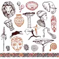 Vettore gratuito africa doodle set