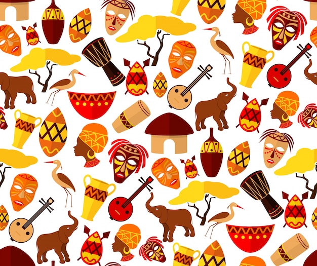 Free vector africa jungle ethnic tribe travel seamless pattern vector illustration