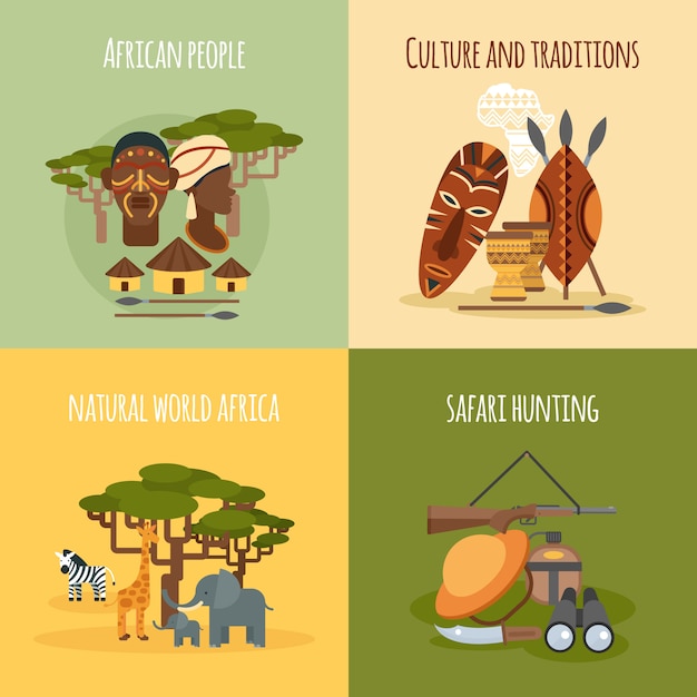 African 4 flat icons square composition