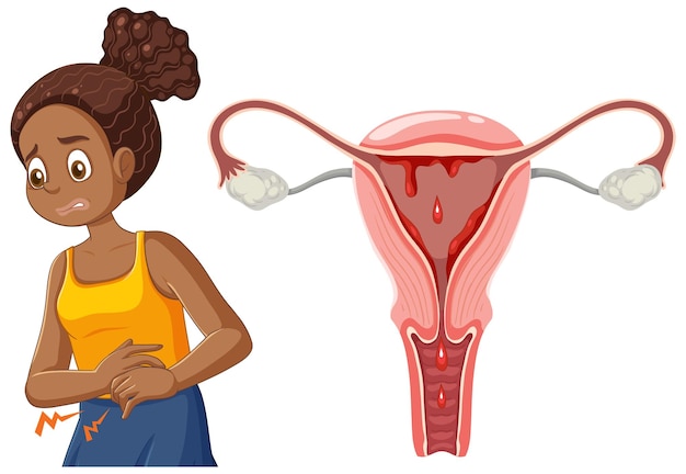 Free vector african american girl experiencing menstrual cramps during puber