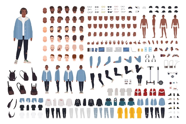 漫画の男性キャラクターキット カジュアルな服装の男性 さまざまな手 足のポーズ 顔の感情 キャラクターコンストラクター 流行に敏感なまたは創造的なビジネスマンの男のポーズ 分離ベクトルアイコンを設定 プレミアムベクター 漫画の男性キャラクターキット カジュアルな服装の男性 さまざまな手 足のポーズ 顔の感情 キャラクターコンストラクター 流行に敏感なまたは創造的なビジネスマンの男のポーズ 分離ベクトルアイコンを設定 プレミアムベクター