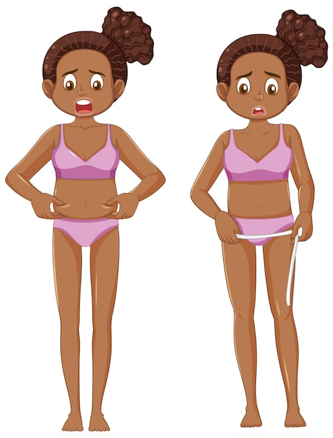 Free vector african american teen girl concerned about wide hips