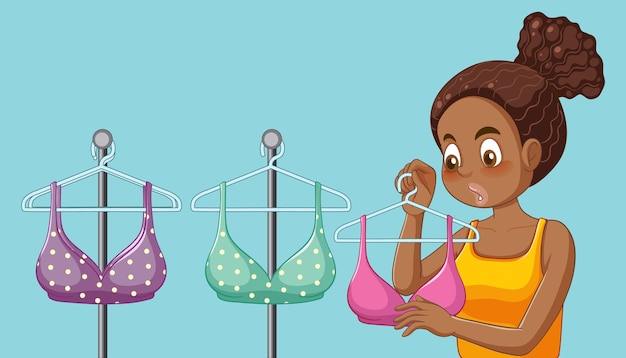 Free vector african american teen girl first bra shopping experience