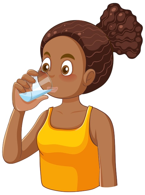無料ベクター アフリカ系アメリカ人の 10 代の少女が水を飲む