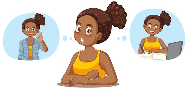 Бесплатное векторное изображение Афроамериканская девочка-подросток с мыслящим пузырем