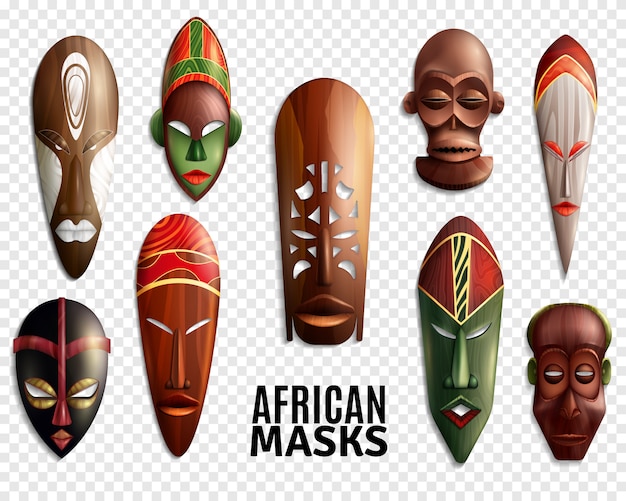 African Masks Transparent Icon Set