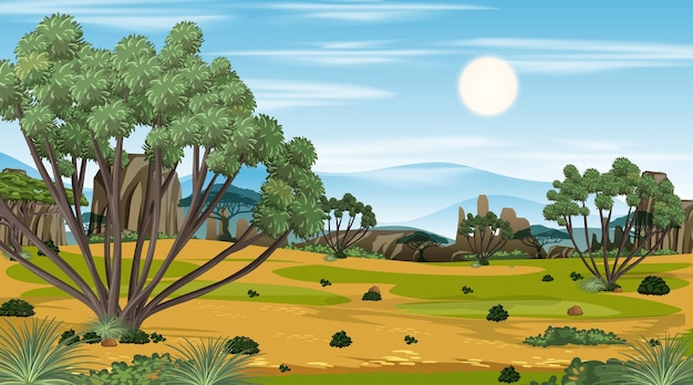 African savanna forest landscape scene at day time