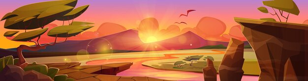 african savannah landscape on sunset or sunrise
