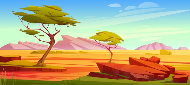 Free vector african savannah landscape, wild nature of africa