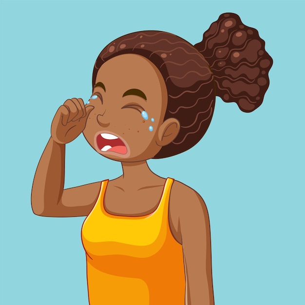 Free vector african teen girl with crying face
