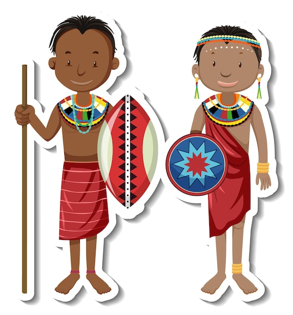 Free vector african tribal couple cartoon character sticker