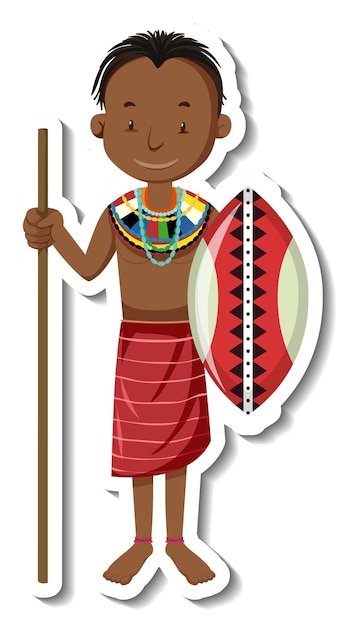 Vettore gratuito adesivo personaggio dei cartoni animati uomo tribale africano