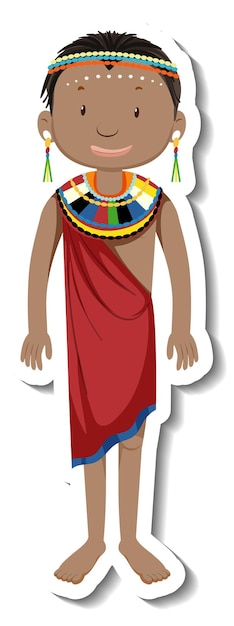 Бесплатное векторное изображение Африканская племенная женщина мультипликационный персонаж стикер
