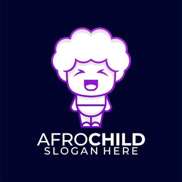 Afro child logo lineart vector design