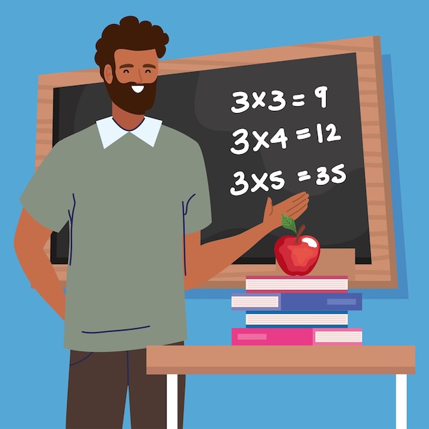 afro male teacher math in classroom