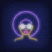 Free vector afro retro girl neon sign