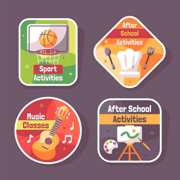 After school activities for children labels collection