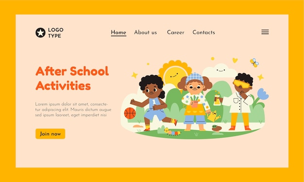 Free vector after school activities for children landing page template