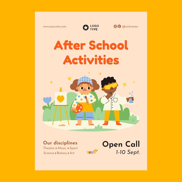 Free vector after school activities for children vertical poster template