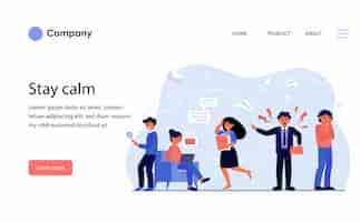 無料ベクター 怖がっている従業員に向かって叫ぶ攻撃的なリーダー。ウェブサイトテンプレートのレイアウト