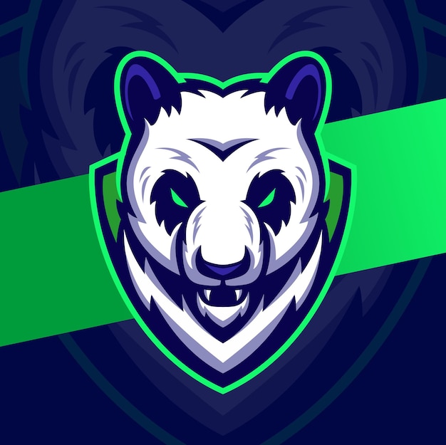Aggressive panda head mascot character esport logo design for game and sport illustration logo Premium Vector