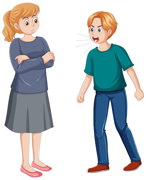 Free vector aggressive teenage boy arguing with his mother