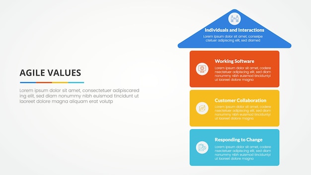 Free vector agile values infographic concept for slide presentation with arrow top direction and box stack structure with 4 point list with flat style