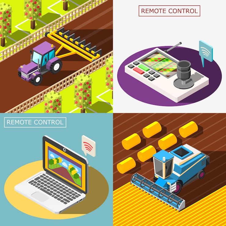 Free Vector agricultural robots composition set