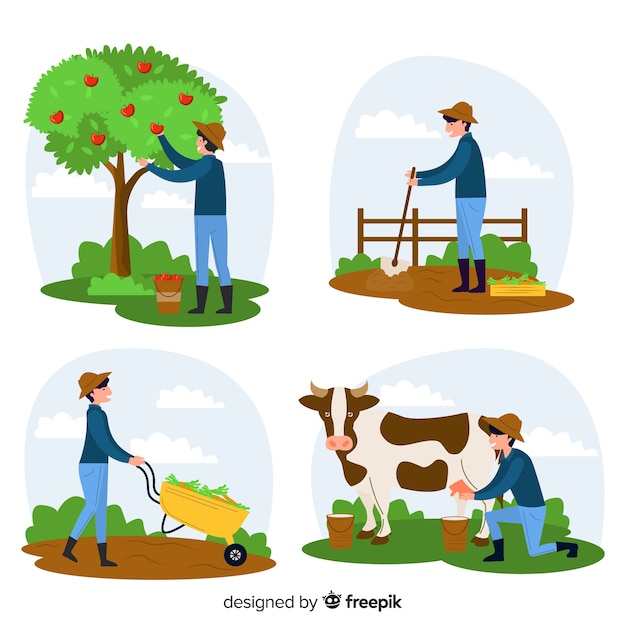 Agricultural workers characters at farm