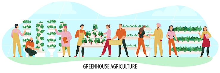Free Vector agriculture composition with people cultivating greenhouse plants flat 