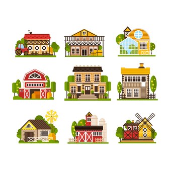 農業産業と田舎の建設白い背景で隔離のイラスト プレミアムベクター 農業産業と田舎の建設白い背景で隔離のイラスト プレミアムベクター