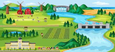 Бесплатное векторное изображение Сельское хозяйство, сельский пейзаж