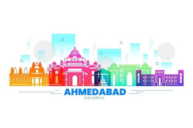 Vettore gratuito edifici dell'orizzonte di ahmedabad in vari colori