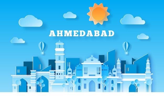 Ahmedabad skyline in paper style