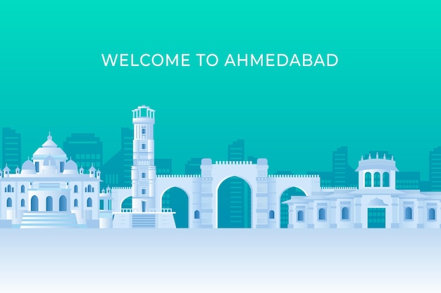 Free vector ahmedabad skyline in paper style