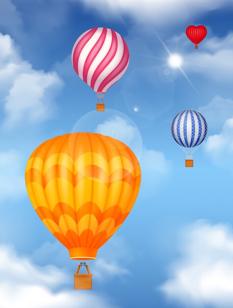 Воздушные шарики в небе реалистичные с яркими цветами