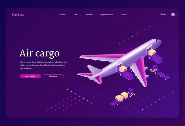 Air cargo isometric landing, airplane logistics