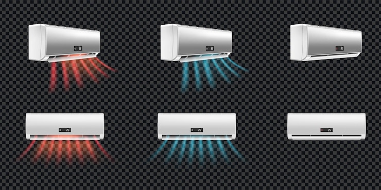 Free Vector air conditioner split system realistic set of six appliances front and side view isolated on transparent background vector illustration