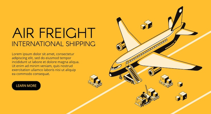 Free Vector air freight logistics illustration of airplane and parcels on forklift truck or loader pallet