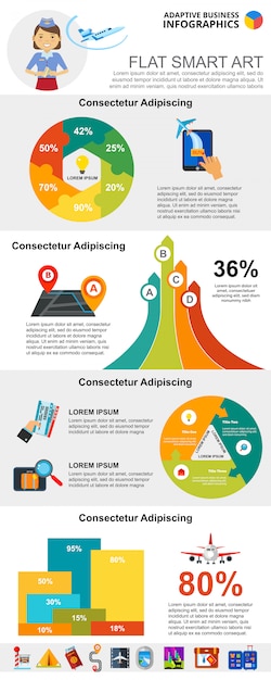 항공 운송 또는 분석 개념 infographic 차트 설정