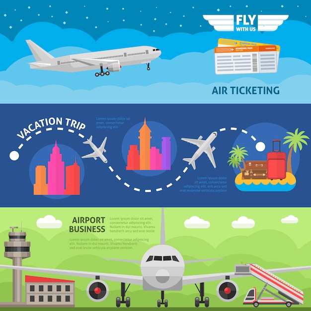 Air travel horizontal banners set