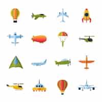 Free vector aircraft icons set flat