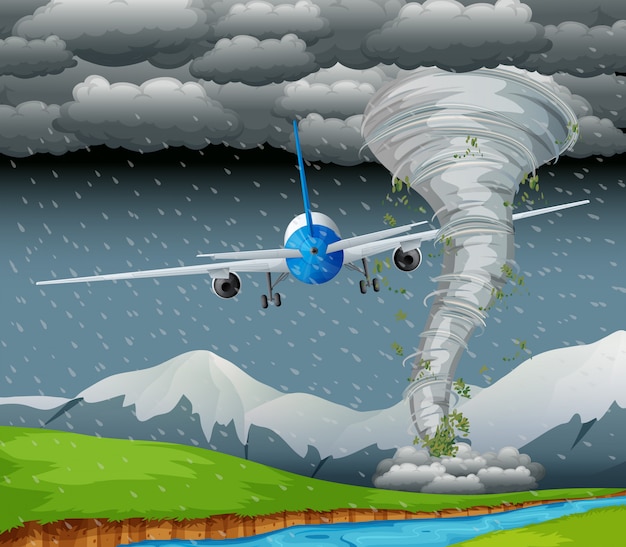 Free vector airplane flying on bad weather